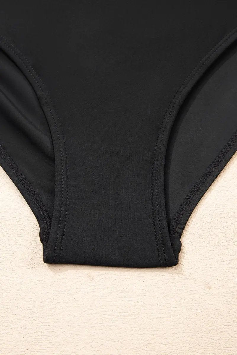 Black Adjustable Straps Cutout Ruched Knot Slit Swim Dress - Love Salve